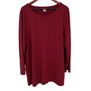 Chicos Plus Size 4 XXL Stretchy Dark Red Gold Accent Blouse Shirt Top Winter